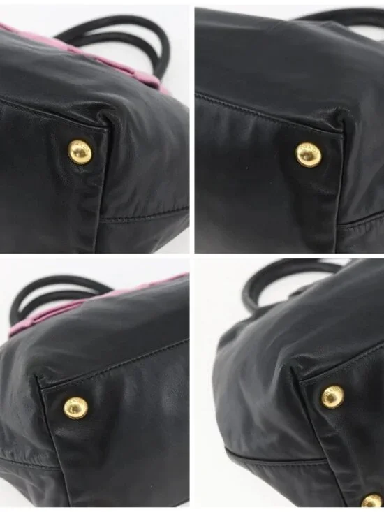 PRADA Hand Bag Leather Black Gold Auth 168382 - Picture 16 of 16